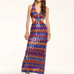 NWT Ramy Brook Teah Sequin Cut Out Gown